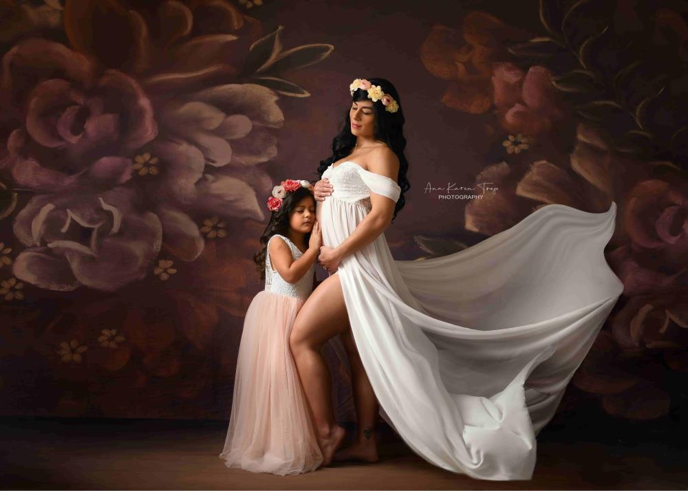 Avezano Brown Hand Painted Flowers Photography Backdrop-AVEZANO